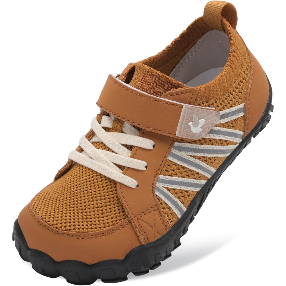 imageLeIsfIt Kids Shoes Girls Boys Wide Barefoot Shoes Big Kids Breathable AntiSlip Hiking Sneakers for Walking Climbing Training Outdoor ActivitiesBrown