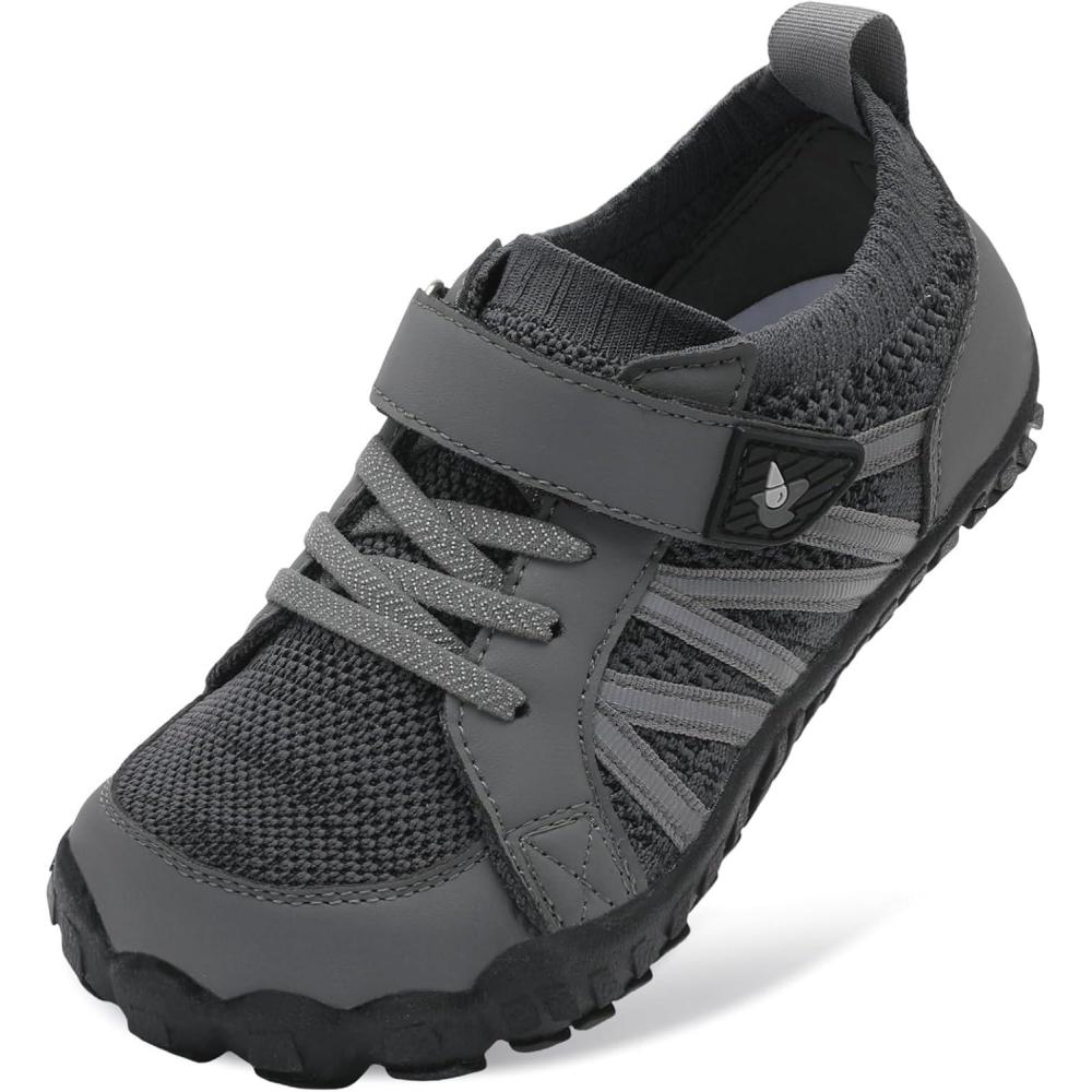 imageLeIsfIt Kids Shoes Girls Boys Wide Barefoot Shoes Big Kids Breathable AntiSlip Hiking Sneakers for Walking Climbing Training Outdoor ActivitiesDark Grey