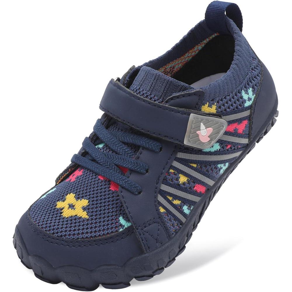 imageLeIsfIt Kids Shoes Girls Boys Wide Barefoot Shoes Big Kids Breathable AntiSlip Hiking Sneakers for Walking Climbing Training Outdoor ActivitiesNavy Pattern