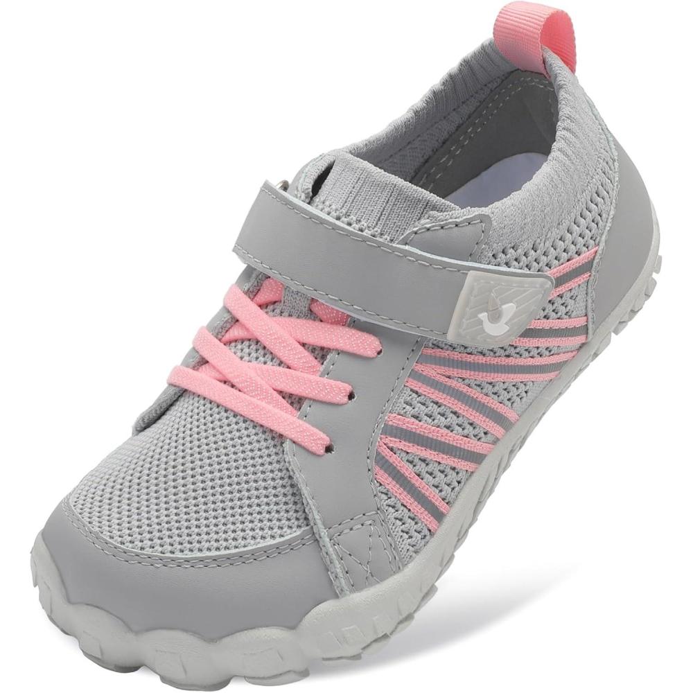 imageLeIsfIt Kids Shoes Girls Boys Wide Barefoot Shoes Big Kids Breathable AntiSlip Hiking Sneakers for Walking Climbing Training Outdoor ActivitiesPink Grey
