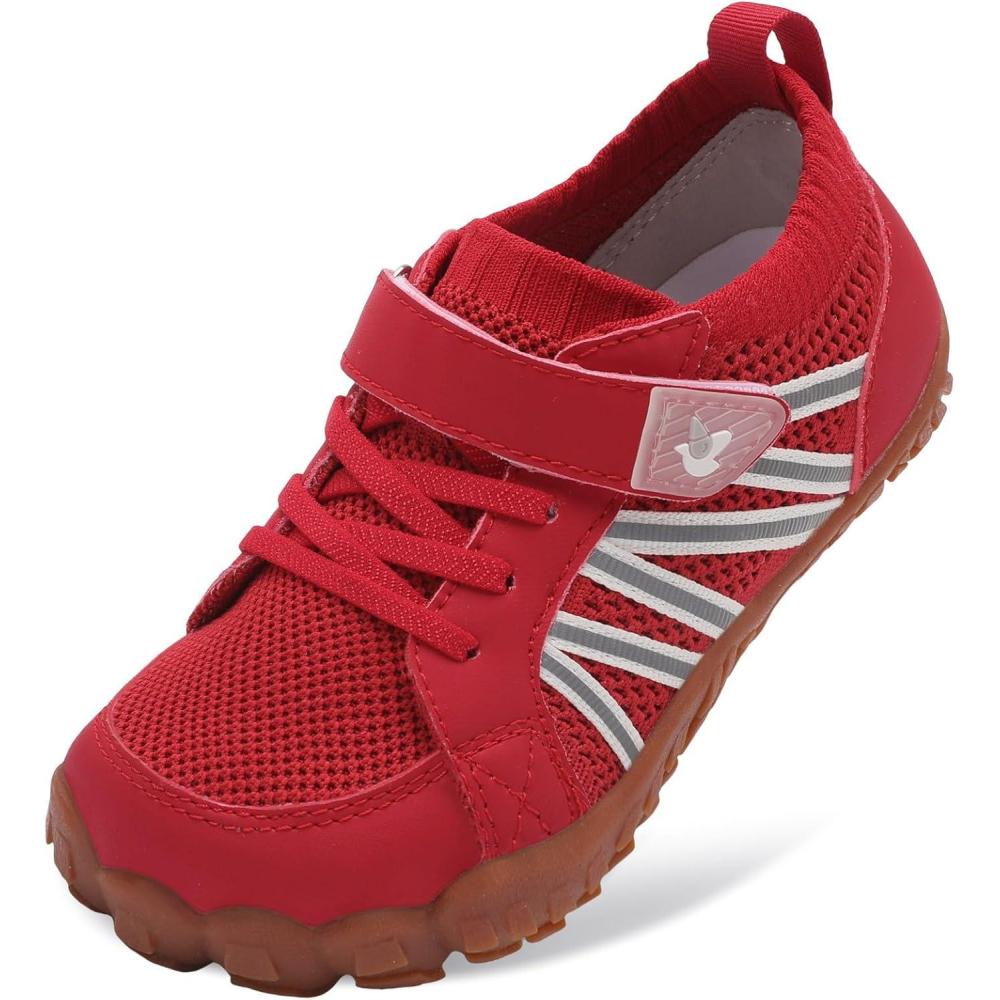imageLeIsfIt Kids Shoes Girls Boys Wide Barefoot Shoes Big Kids Breathable AntiSlip Hiking Sneakers for Walking Climbing Training Outdoor ActivitiesRed