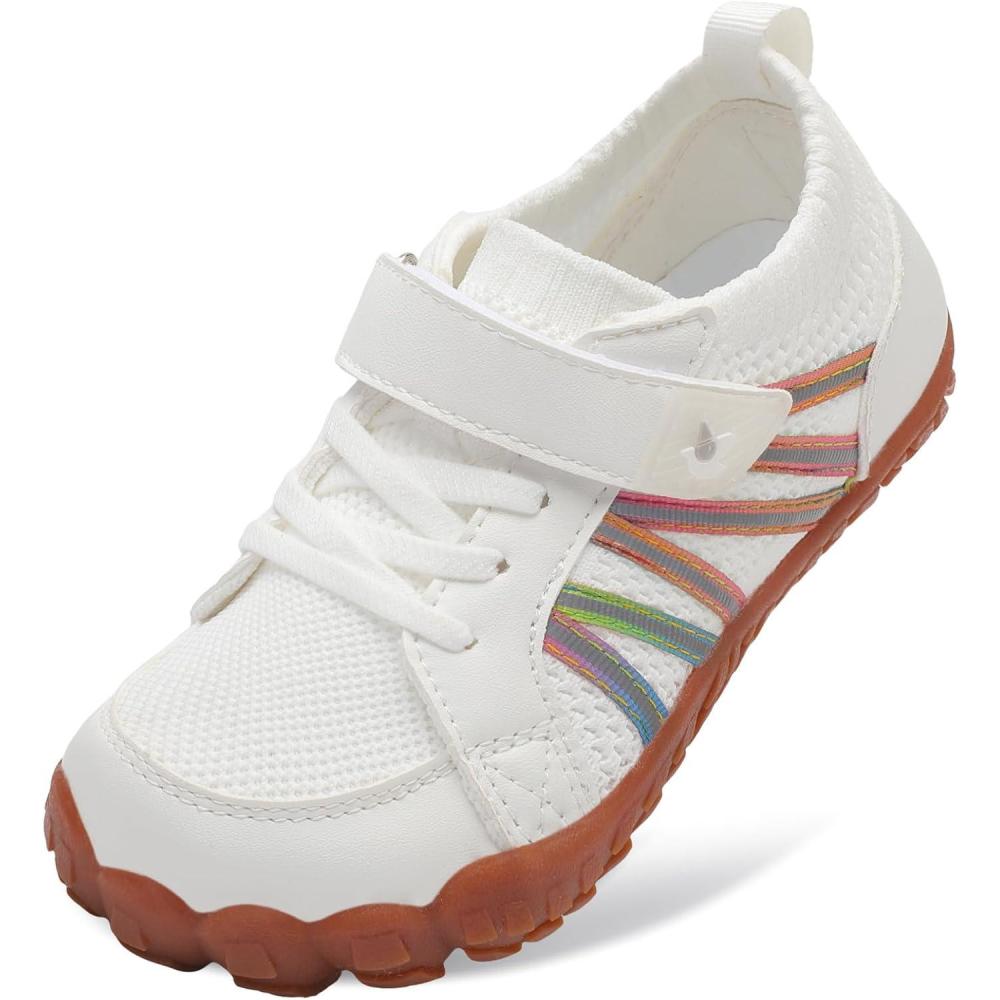 imageLeIsfIt Kids Shoes Girls Boys Wide Barefoot Shoes Big Kids Breathable AntiSlip Hiking Sneakers for Walking Climbing Training Outdoor ActivitiesWhite