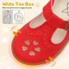 LeIsfIt Toddler Girl Mary Jane Dress Shoes Wide Ballet Flats for Girls Party School Wedding Church Shoes(Red)