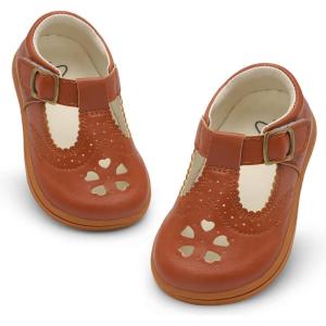 LeIsfIt Toddler Girl Mary Jane Dress Shoes Wide Ballet Flats for Girls Party School Wedding Church Shoes(Brown)