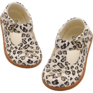 LeIsfIt Toddler Girl Mary Jane Dress Shoes Wide Ballet Flats for Girls Party School Wedding Church Shoes(Leopard)