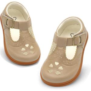 LeIsfIt Toddler Girl Mary Jane Dress Shoes Wide Ballet Flats for Girls Party School Wedding Church Shoes(Nude)