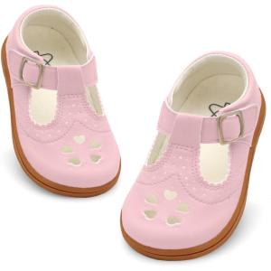 LeIsfIt Toddler Girl Mary Jane Dress Shoes Wide Ballet Flats for Girls Party School Wedding Church Shoes(Pink)