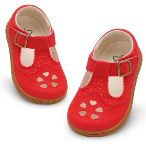 LeIsfIt Toddler Girl Mary Jane Dress Shoes Wide Ballet Flats for Girls Party School Wedding Church Shoes(Red)