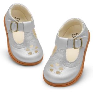 LeIsfIt Toddler Girl Mary Jane Dress Shoes Wide Ballet Flats for Girls Party School Wedding Church Shoes(Silvery)