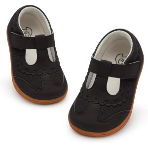 LeIsfIt Toddler Girl Shoes Mary Jane Dress Shoes for Girls Wide Breathable Ballet Flats for Party School Wedding Church(Black)