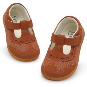 LeIsfIt Toddler Girl Shoes Mary Jane Dress Shoes for Girls Wide Breathable Ballet Flats for Party School Wedding Church(Brown)