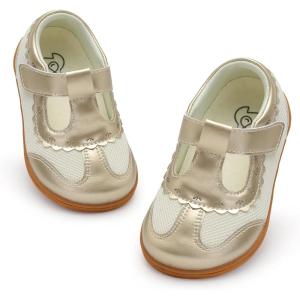 LeIsfIt Toddler Girl Shoes Mary Jane Dress Shoes for Girls Wide Breathable Ballet Flats for Party School Wedding Church(Golden)