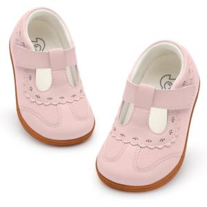 LeIsfIt Toddler Girl Shoes Mary Jane Dress Shoes for Girls Wide Breathable Ballet Flats for Party School Wedding Church(Pink)