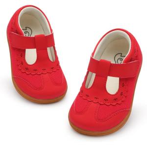 LeIsfIt Toddler Girl Shoes Mary Jane Dress Shoes for Girls Wide Breathable Ballet Flats for Party School Wedding Church(Red)