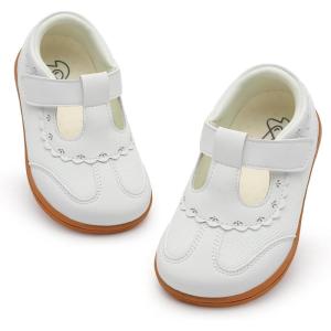 LeIsfIt Toddler Girl Shoes Mary Jane Dress Shoes for Girls Wide Breathable Ballet Flats for Party School Wedding Church(White)