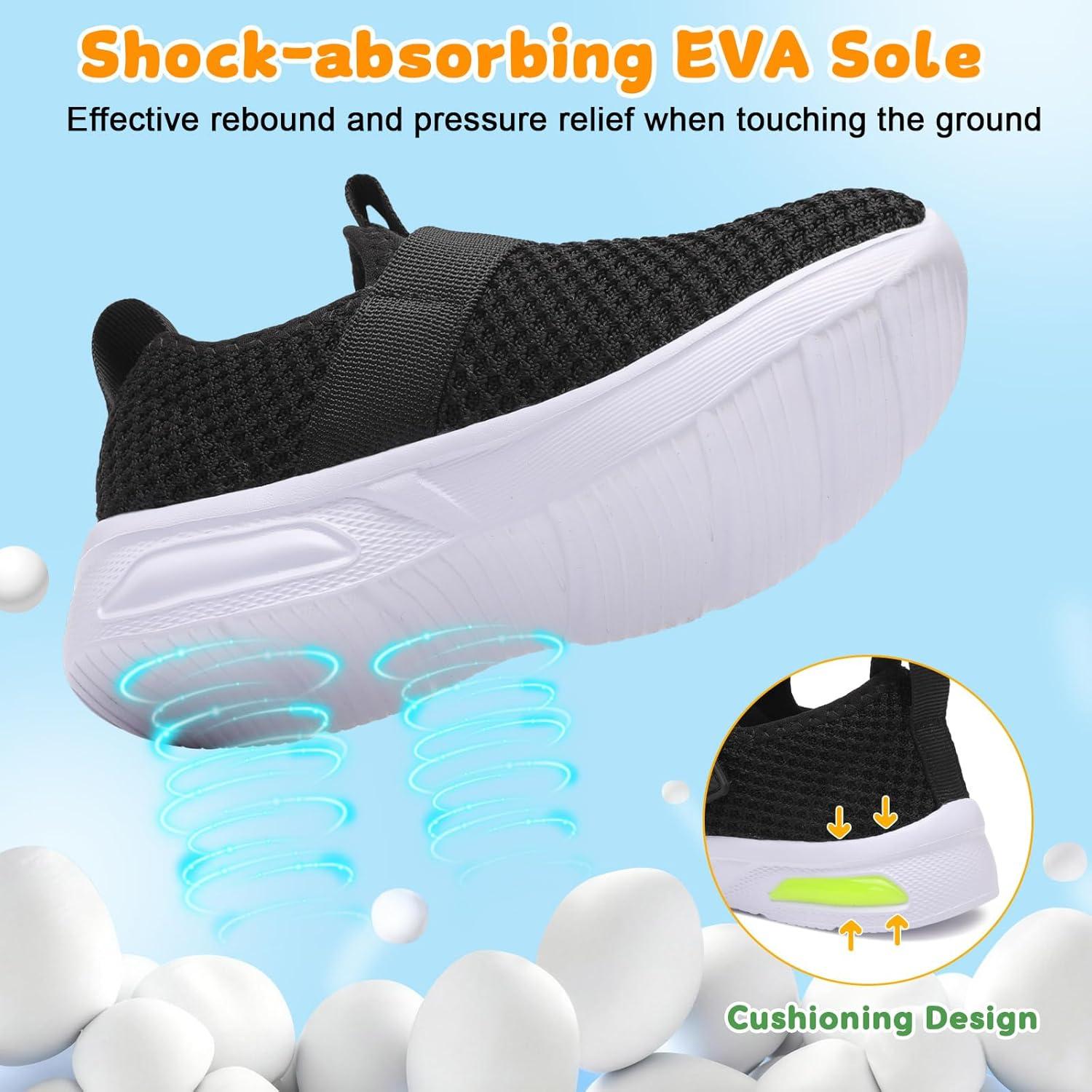 imageLeIsfIt Boys Girls Tennis Shoes Kids Lightweight Slip on Shoes Breathable Athletic Running Sneakers for Toddler Little Big KidBlack