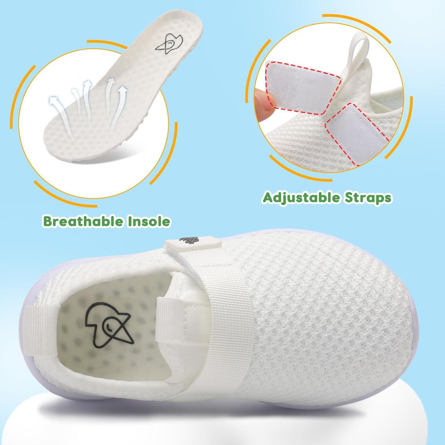 imageLeIsfIt Boys Girls Tennis Shoes Kids Lightweight Slip on Shoes Breathable Athletic Running Sneakers for Toddler Little Big KidWhite