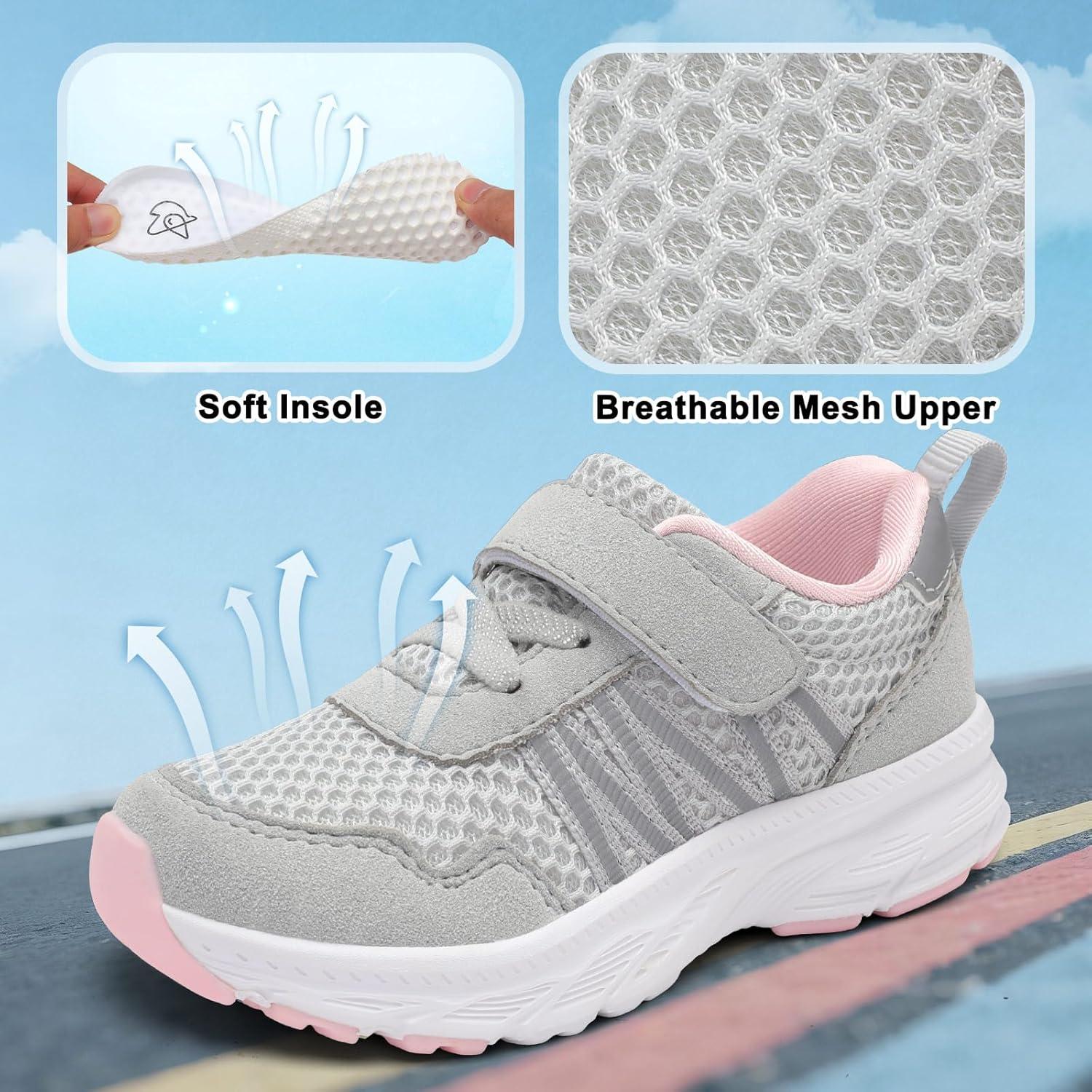 imageLeIsfIt Toddler Sneakers Girls Boys Tennis Shoes Kids Breathable Running Shoes Lightweight Athletic Sneakers for Toddler Little KidGrey