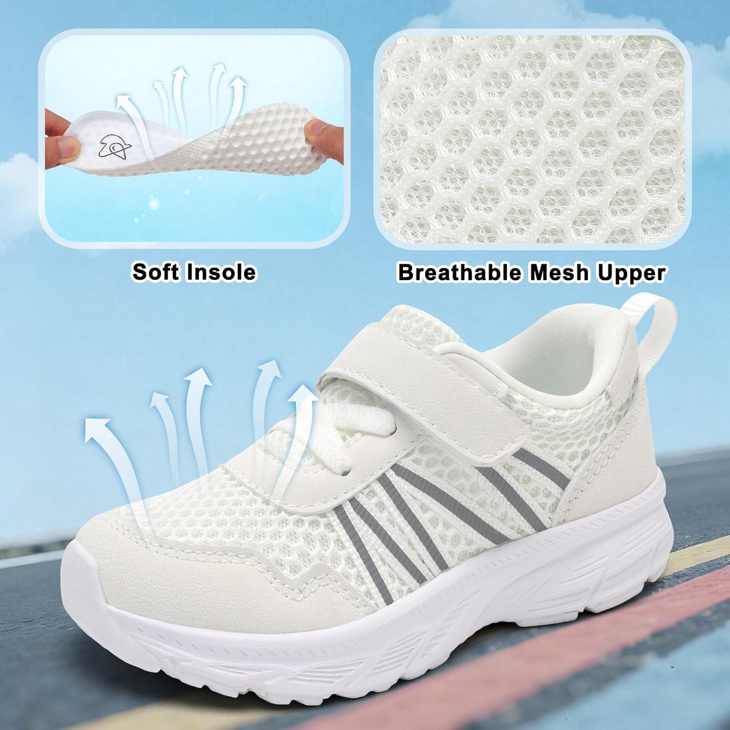 imageLeIsfIt Toddler Sneakers Girls Boys Tennis Shoes Kids Breathable Running Shoes Lightweight Athletic Sneakers for Toddler Little KidWhite