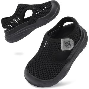 LeIsfIt Toddler Sandals Boys Girls Wide Sandals Kids Water Sandal Shoes Lightweight Barefoot Summer Shoes for Indoor Outdoor(Black)