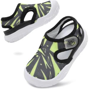 LeIsfIt Toddler Sandals Boys Girls Wide Sandals Kids Water Sandal Shoes Lightweight Barefoot Summer Shoes for Indoor Outdoor(Black/Green)