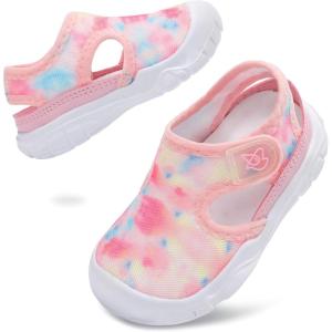 LeIsfIt Toddler Sandals Boys Girls Wide Sandals Kids Water Sandal Shoes Lightweight Barefoot Summer Shoes for Indoor Outdoor(Pink Tiedye)