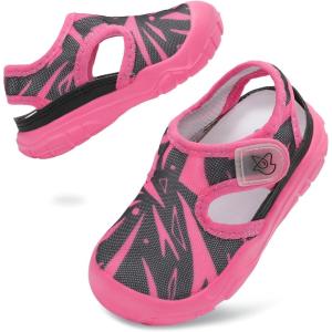 LeIsfIt Toddler Sandals Boys Girls Wide Sandals Kids Water Sandal Shoes Lightweight Barefoot Summer Shoes for Indoor Outdoor(Rose Black)
