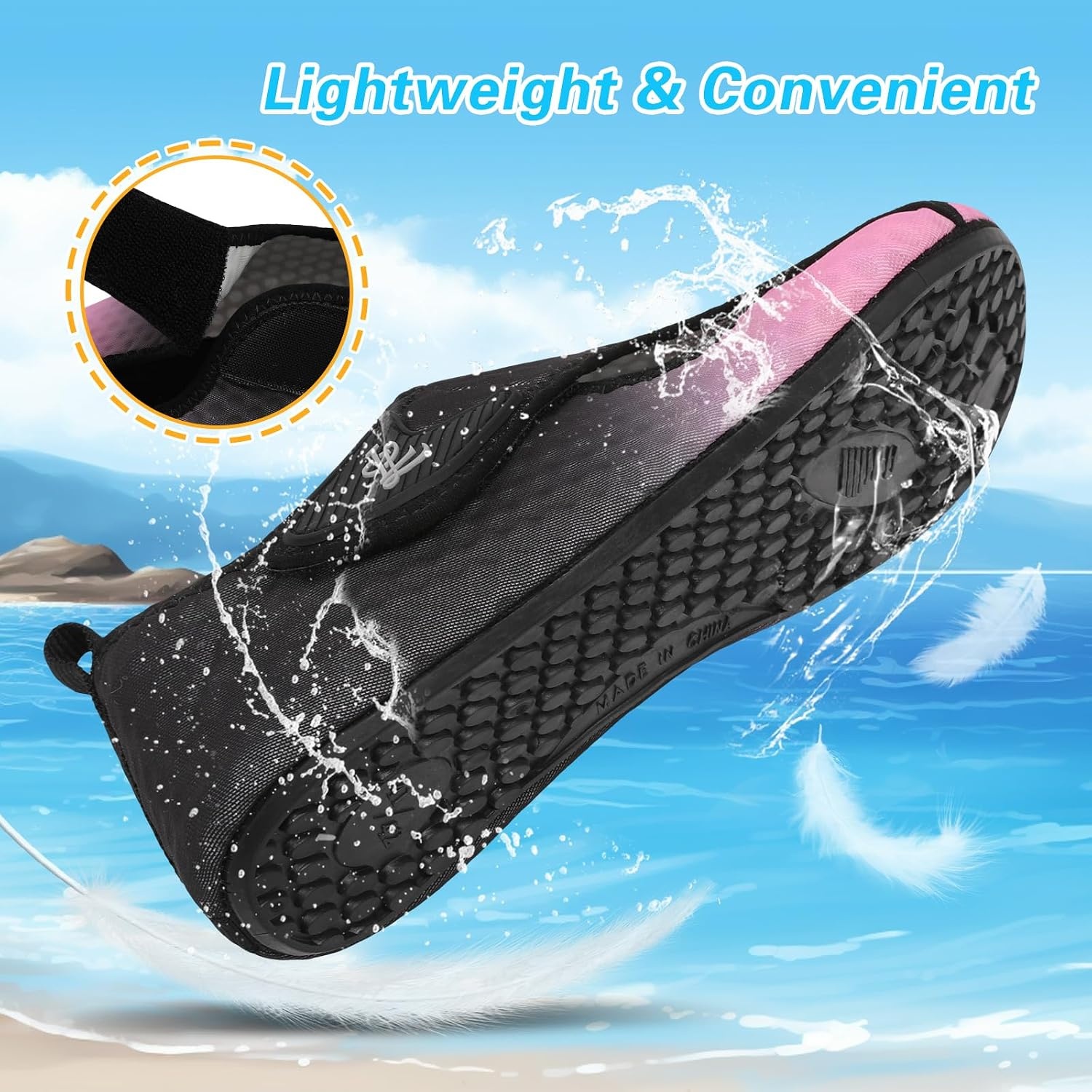 image:imageLeIsfIt Water Shoes for Women Men Swim Beach Barefoot Shoes Quick Dry Aqua Socks for Pool Diving Boating River Yoga Lake SurfBlack Pink