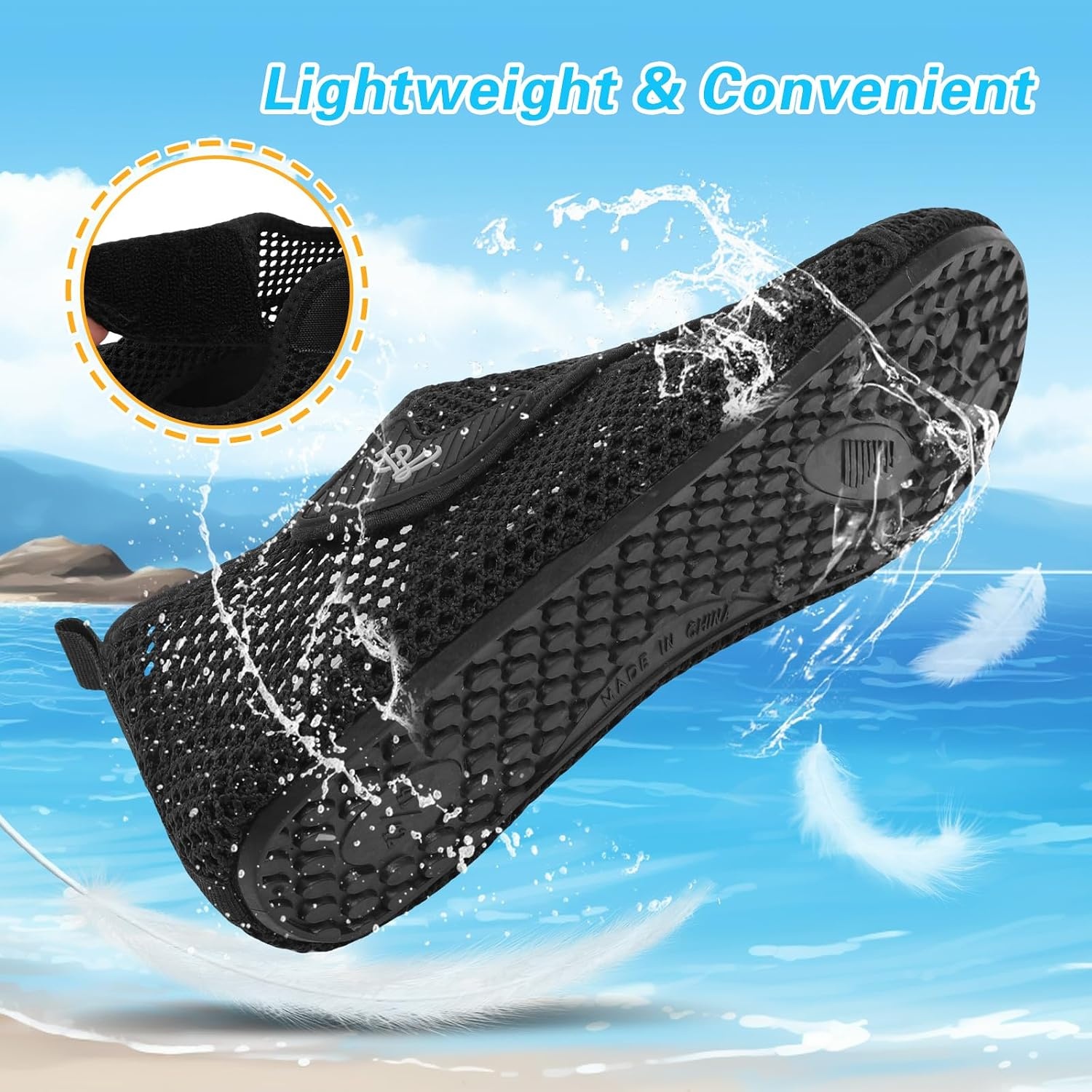 image:imageLeIsfIt Water Shoes for Women Men Swim Beach Barefoot Shoes Quick Dry Aqua Socks for Pool Diving Boating River Yoga Lake SurfBlackKnit