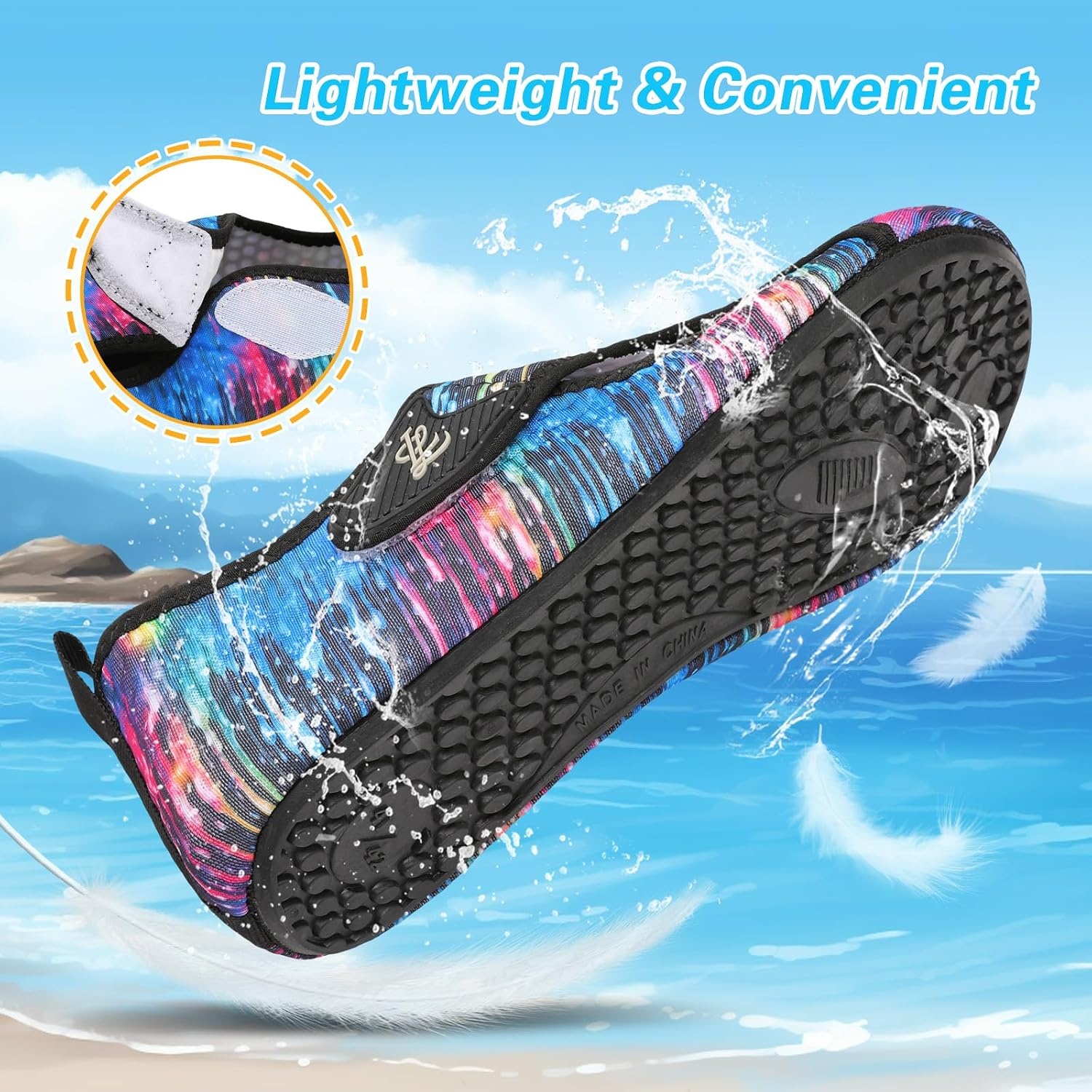 image:imageLeIsfIt Water Shoes for Women Men Swim Beach Barefoot Shoes Quick Dry Aqua Socks for Pool Diving Boating River Yoga Lake SurfBlue Pattern