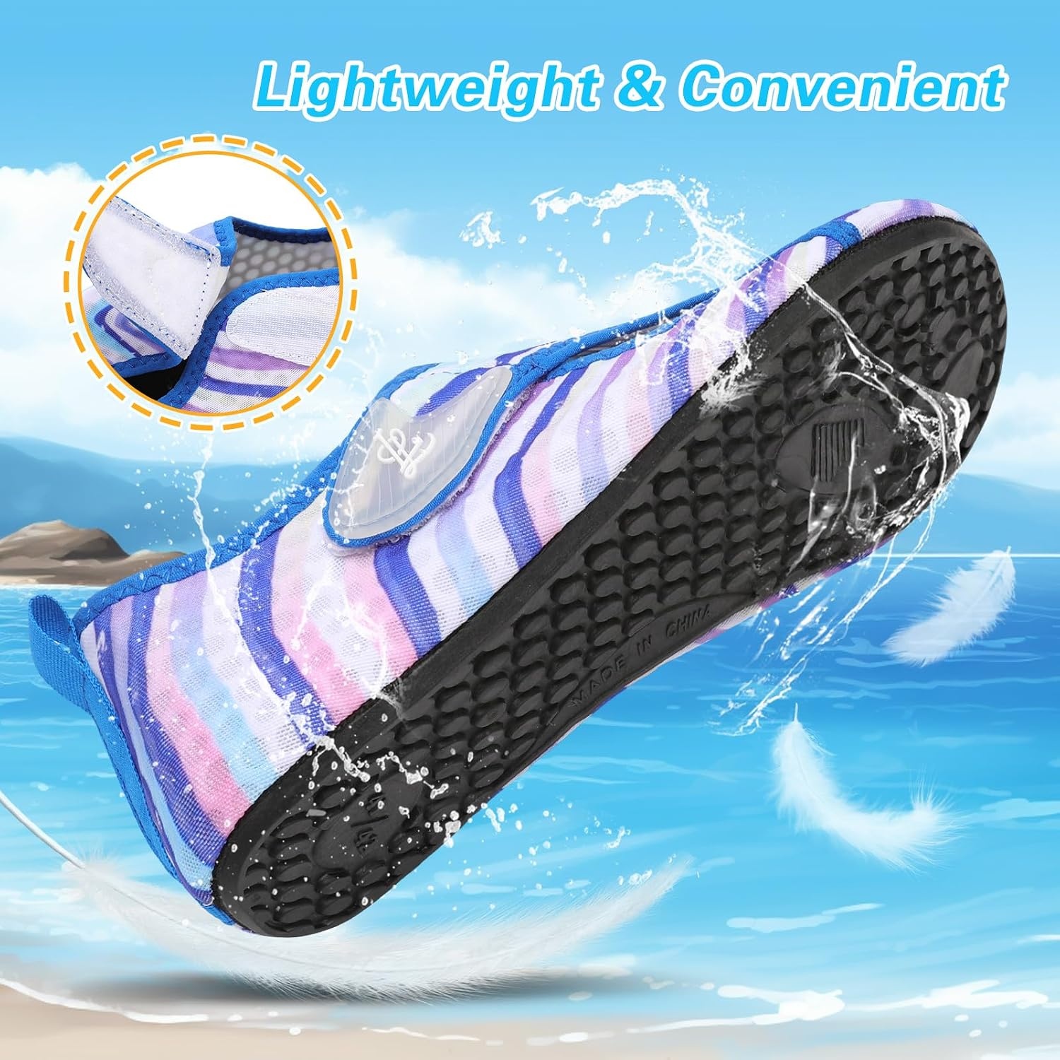 image:imageLeIsfIt Water Shoes for Women Men Swim Beach Barefoot Shoes Quick Dry Aqua Socks for Pool Diving Boating River Yoga Lake SurfBlue Stripes