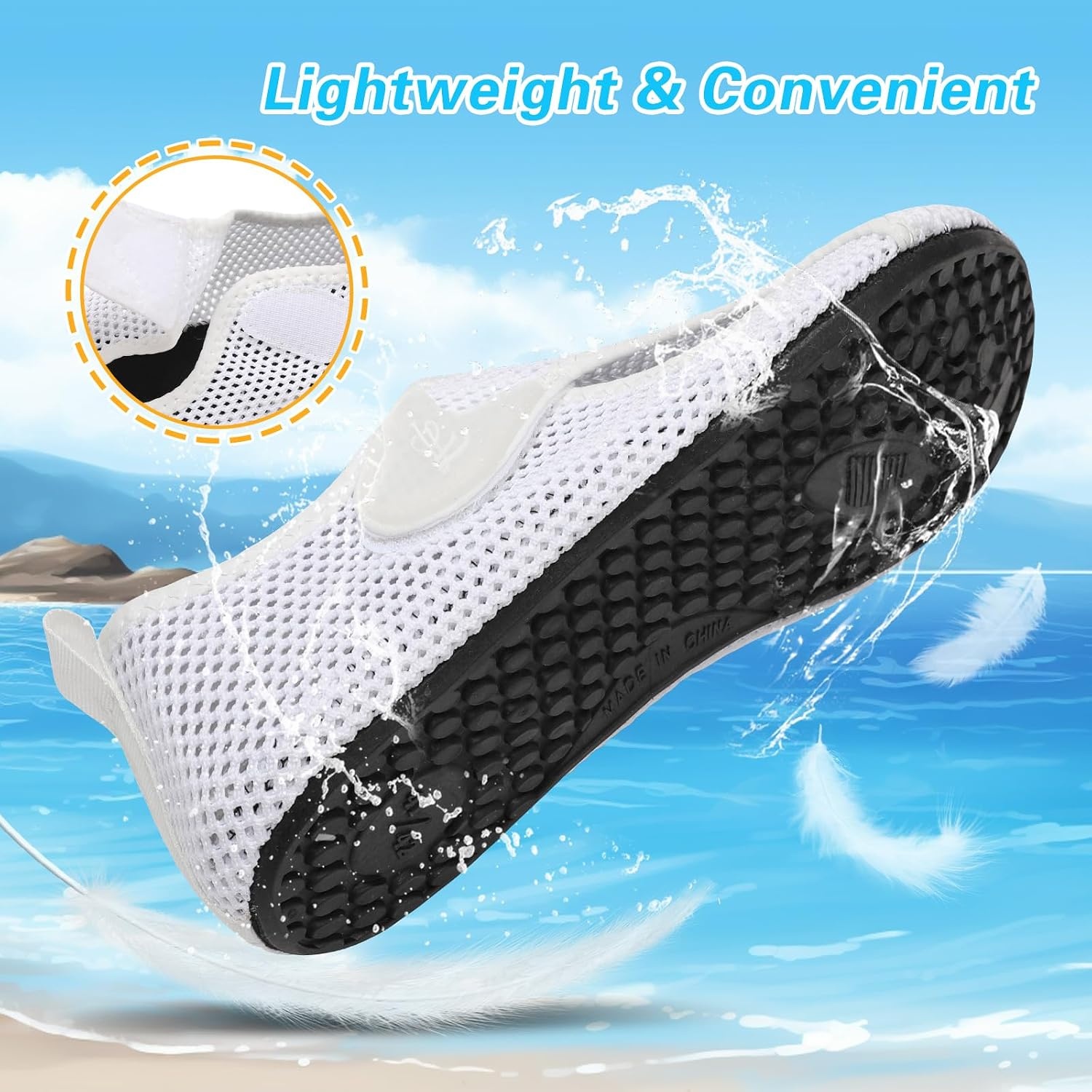 image:imageLeIsfIt Water Shoes for Women Men Swim Beach Barefoot Shoes Quick Dry Aqua Socks for Pool Diving Boating River Yoga Lake SurfWhiteKnit