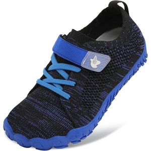 LeIsfIt Kids Barefoot Shoes Boys Girls Wide Toe Box Zero Drop Sneakers | Breathable Knit Upper, Hook and Loop Closure, Anti-Slip Outsole, Reinforced Toe, Minimalist, Hiking, Climbing, Outdoor(Blue)
