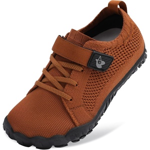 LeIsfIt Kids Barefoot Shoes Boys Girls Wide Toe Box Zero Drop Sneakers | Breathable Knit Upper, Hook and Loop Closure, Anti-Slip Outsole, Reinforced Toe, Minimalist, Hiking, Climbing, Outdoor(Dark Brown)