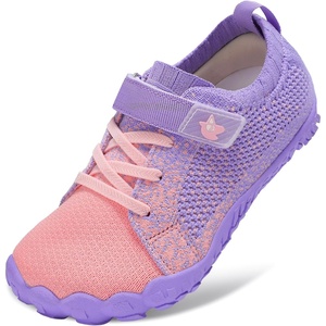 LeIsfIt Kids Barefoot Shoes Boys Girls Wide Toe Box Zero Drop Sneakers | Breathable Knit Upper, Hook and Loop Closure, Anti-Slip Outsole, Reinforced Toe, Minimalist, Hiking, Climbing, Outdoor(Pinkpurple)