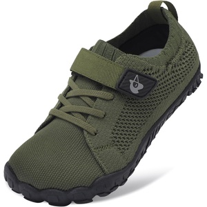 LeIsfIt Kids Barefoot Shoes Boys Girls Wide Toe Box Zero Drop Sneakers | Breathable Knit Upper, Hook and Loop Closure, Anti-Slip Outsole, Reinforced Toe, Minimalist, Hiking, Climbing, Outdoor(Army Green)