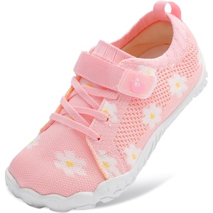 LeIsfIt Kids Barefoot Shoes Boys Girls Wide Toe Box Zero Drop Sneakers | Breathable Knit Upper, Hook and Loop Closure, Anti-Slip Outsole, Reinforced Toe, Minimalist, Hiking, Climbing, Outdoor(Pinkflower)