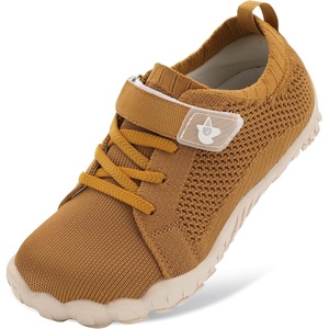 LeIsfIt Kids Barefoot Shoes Boys Girls Wide Toe Box Zero Drop Sneakers | Breathable Knit Upper, Hook and Loop Closure, Anti-Slip Outsole, Reinforced Toe, Minimalist, Hiking, Climbing, Outdoor(Brown)
