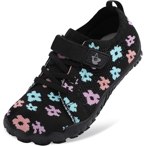 LeIsfIt Kids Barefoot Shoes Boys Girls Wide Toe Box Zero Drop Sneakers | Breathable Knit Upper, Hook and Loop Closure, Anti-Slip Outsole, Reinforced Toe, Minimalist, Hiking, Climbing, Outdoor(Blackflower)