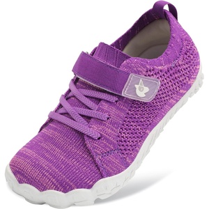 LeIsfIt Kids Barefoot Shoes Boys Girls Wide Toe Box Zero Drop Sneakers | Breathable Knit Upper, Hook and Loop Closure, Anti-Slip Outsole, Reinforced Toe, Minimalist, Hiking, Climbing, Outdoor(Purple)