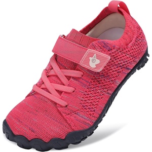 LeIsfIt Kids Barefoot Shoes Boys Girls Wide Toe Box Zero Drop Sneakers | Breathable Knit Upper, Hook and Loop Closure, Anti-Slip Outsole, Reinforced Toe, Minimalist, Hiking, Climbing, Outdoor(Rosepink)