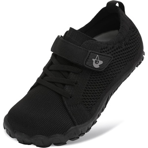 LeIsfIt Kids Barefoot Shoes Boys Girls Wide Toe Box Zero Drop Sneakers | Breathable Knit Upper, Hook and Loop Closure, Anti-Slip Outsole, Reinforced Toe, Minimalist, Hiking, Climbing, Outdoor(Black)