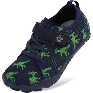 LeIsfIt Kids Barefoot Shoes Boys Girls Wide Toe Box Zero Drop Sneakers | Breathable Knit Upper, Hook and Loop Closure, Anti-Slip Outsole, Reinforced Toe, Minimalist, Hiking, Climbing, Outdoor(Navydinosaur)