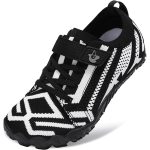 LeIsfIt Kids Barefoot Shoes Boys Girls Wide Toe Box Zero Drop Sneakers | Breathable Knit Upper, Hook and Loop Closure, Anti-Slip Outsole, Reinforced Toe, Minimalist, Hiking, Climbing, Outdoor(Blackstripe)