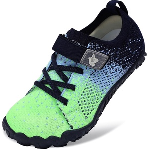 LeIsfIt Kids Barefoot Shoes Boys Girls Wide Toe Box Zero Drop Sneakers | Breathable Knit Upper, Hook and Loop Closure, Anti-Slip Outsole, Reinforced Toe, Minimalist, Hiking, Climbing, Outdoor(Yellowblue)