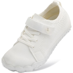 LeIsfIt Kids Barefoot Shoes Boys Girls Wide Toe Box Zero Drop Sneakers | Breathable Knit Upper, Hook and Loop Closure, Anti-Slip Outsole, Reinforced Toe, Minimalist, Hiking, Climbing, Outdoor(White)
