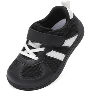 LeIsfIt Toddler Sneakers Boys Girls Wide Toe Box Barefoot Shoes | Zero Drop Sole, Hook and Loop Closure, Breathable Mesh Upper, Removable Insole, Non-Slip Sole, Walking Tennis Outdoor Play(Black)