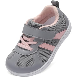 LeIsfIt Toddler Sneakers Boys Girls Wide Toe Box Barefoot Shoes | Zero Drop Sole, Hook and Loop Closure, Breathable Mesh Upper, Removable Insole, Non-Slip Sole, Walking Tennis Outdoor Play(Grey)
