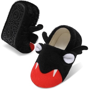 Toddler Slippers Boys Girls Cartoon Plush House Shoes | Cute Animal Design, Plush Warm Lining, Slip On Design, Non Slip Rubber Sole, Wide Toe Box(Batblack)