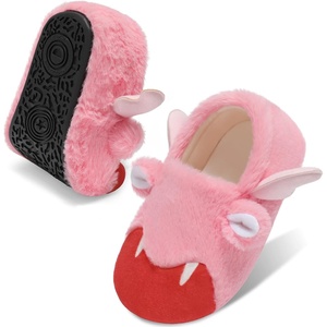 Toddler Slippers Boys Girls Cartoon Plush House Shoes | Cute Animal Design, Plush Warm Lining, Slip On Design, Non Slip Rubber Sole, Wide Toe Box(Batpink)